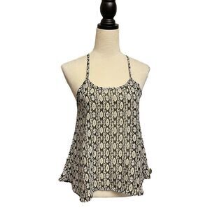 Nabee Black, Cream & White Designed Sheer Racerback Tank Top (Size: Small)